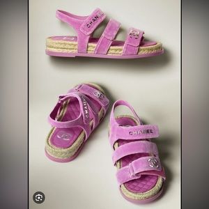CHANEL: Velvet Dad Sandal in Pink (Like new—Rare!)